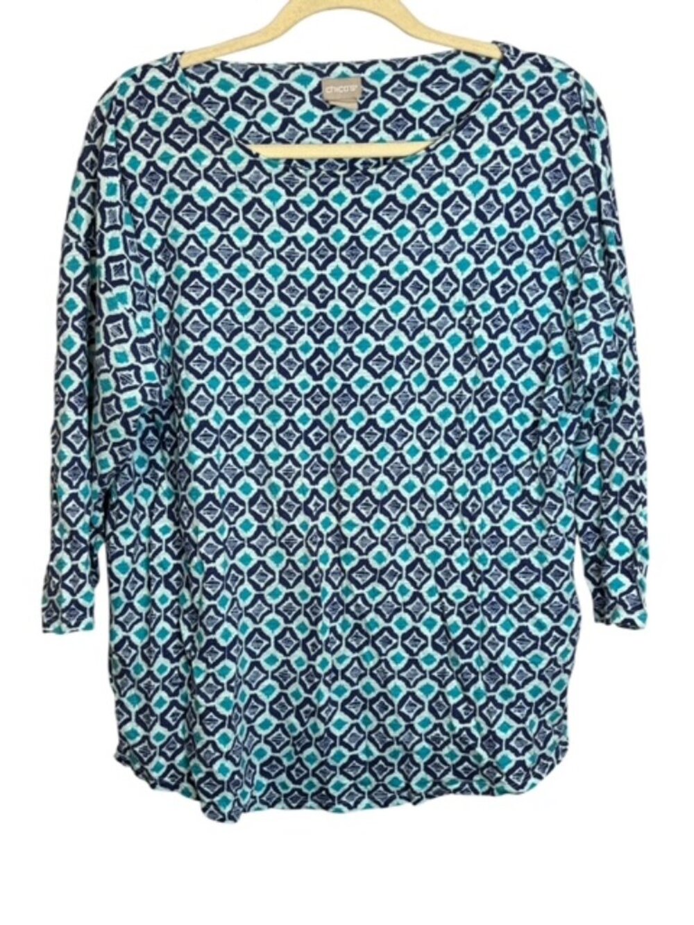 Chico's Blouse Women's Large Abstract Geometric Print 3/4 Sleeves Chicos 2